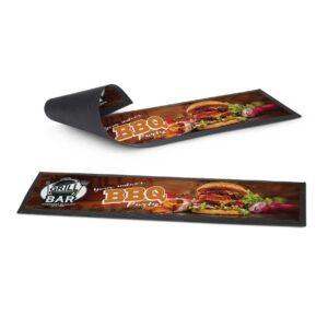 promotional counter mat for bar with personalised logo featuring Grill Bar branding