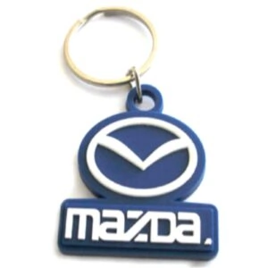Custom 2D PVC keyring in a custom blue and white shape with silver keychain