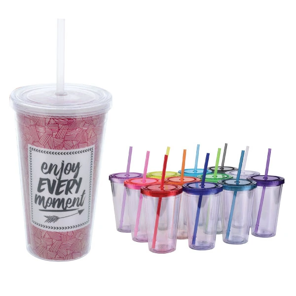 Promotional Orlando Plastic Cups With Lid & Straw 16oz