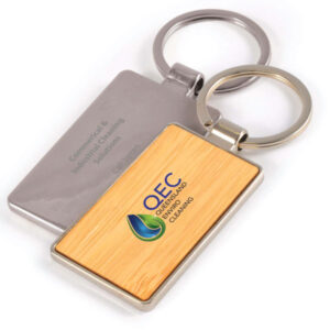 Promotional Rectangle Bamboo Zinc Keyring